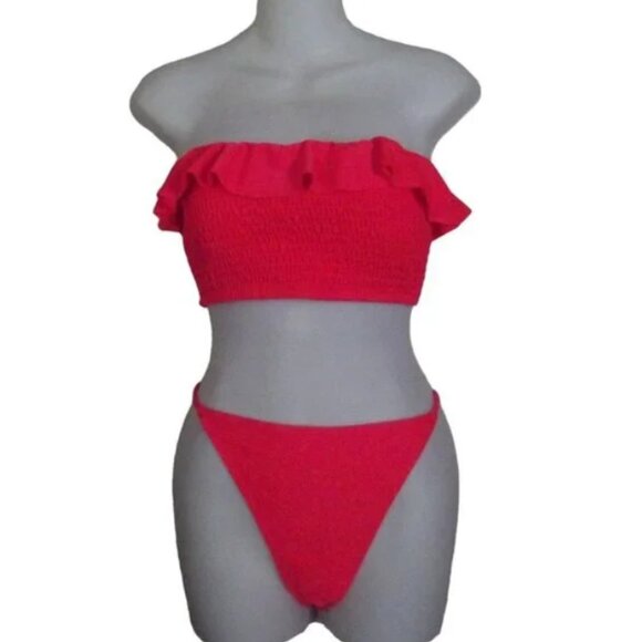 Brand New La La Swim Orange Blossom Ruffled Bikini Top - Picture 7 of 8